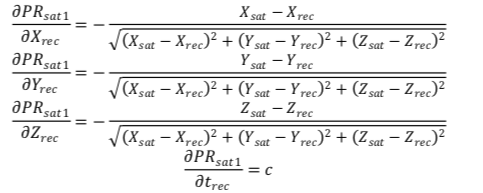 Partial derivatives of pseudorange equation